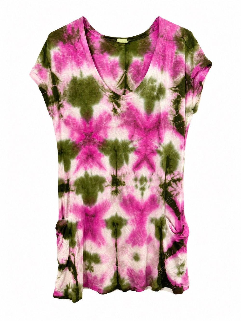 Lucky Brand Pink & Green Tie-Dye V-Neck Tunic